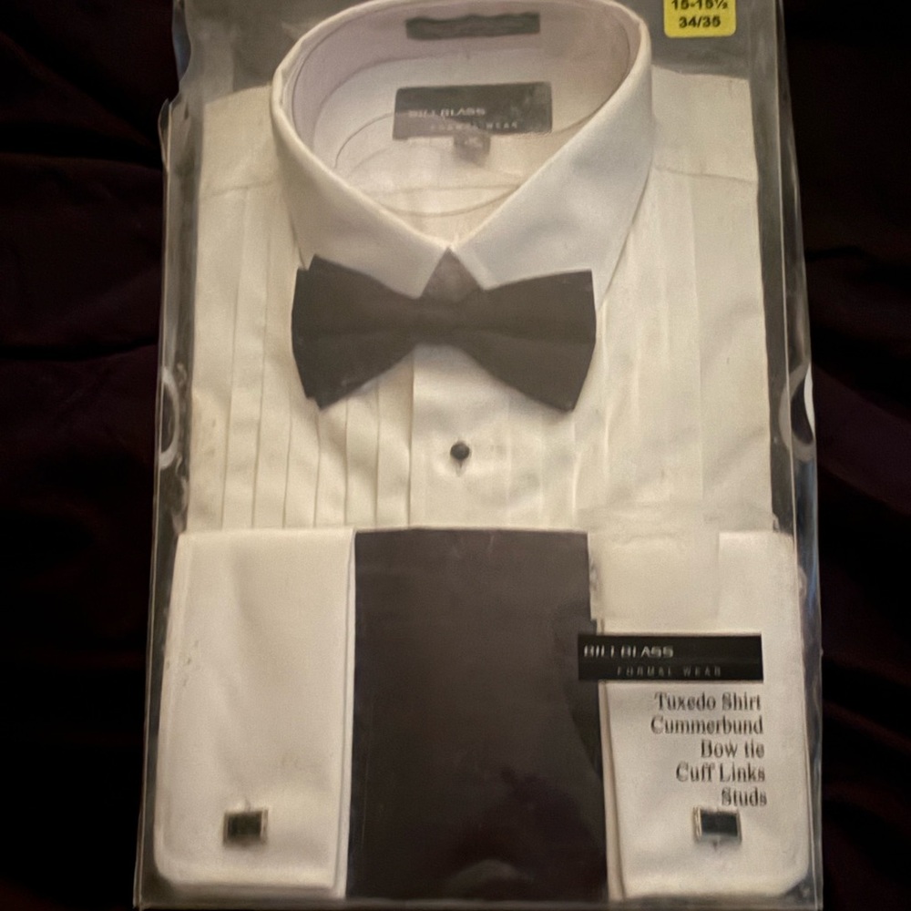 Bill Blass White Tuxedo Shirt with Black Bow Tie